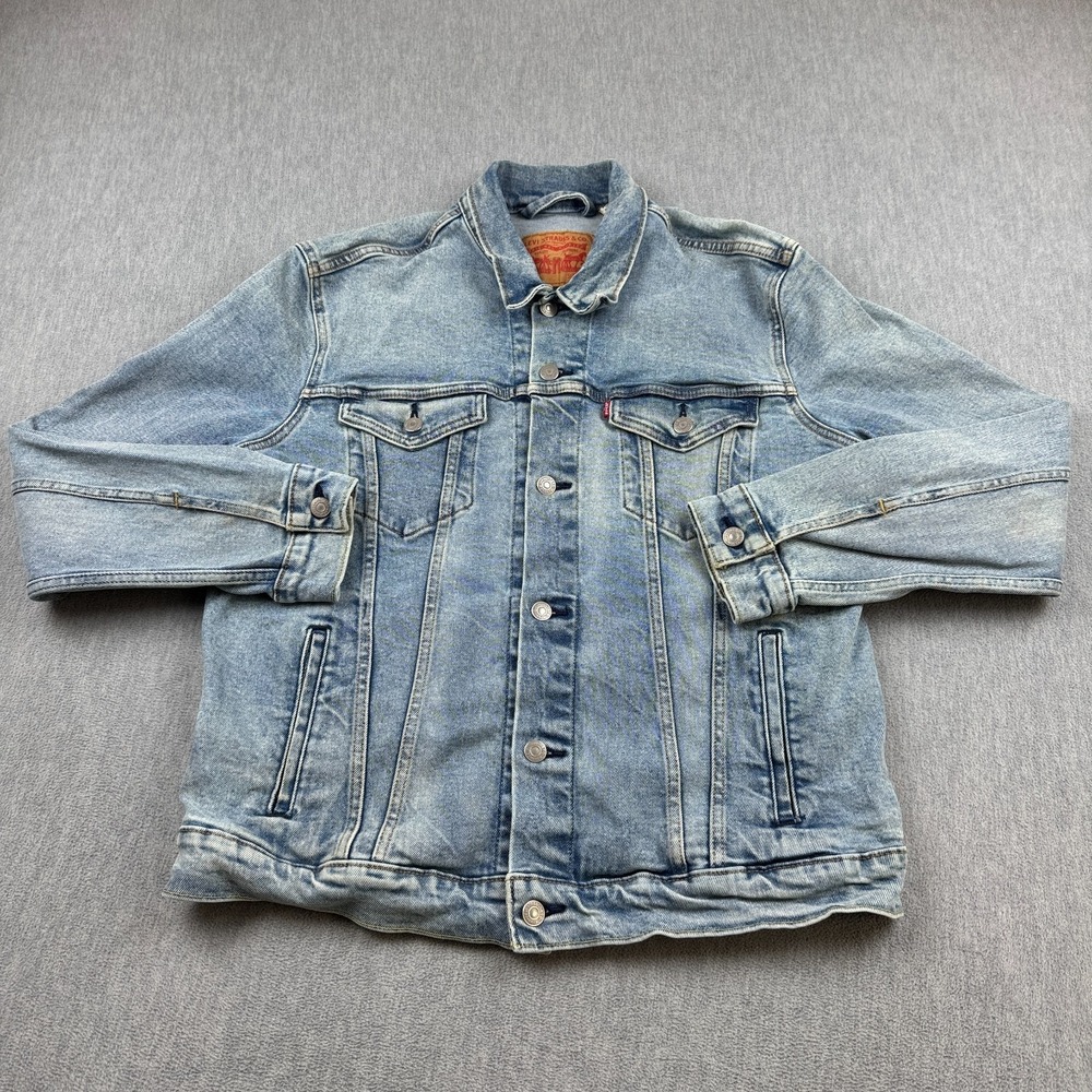Levis Denim Trucker Jacket Men Large Blue Western Cowboy‎ Rodeo Light Wash Work
